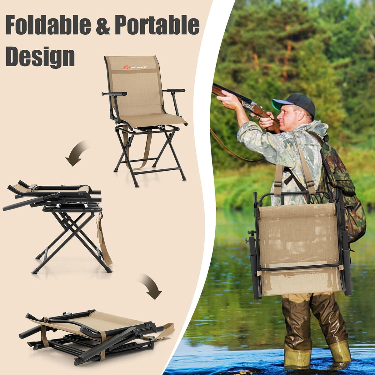 Goplus Hunting Chair, 360° Swivel Folding Hunting Blind Chair with Carrying Strap, 330LBS Capacity, Portable Deer Hunting Stool, Silent Ground Dove Hunting Chair, No Assembly