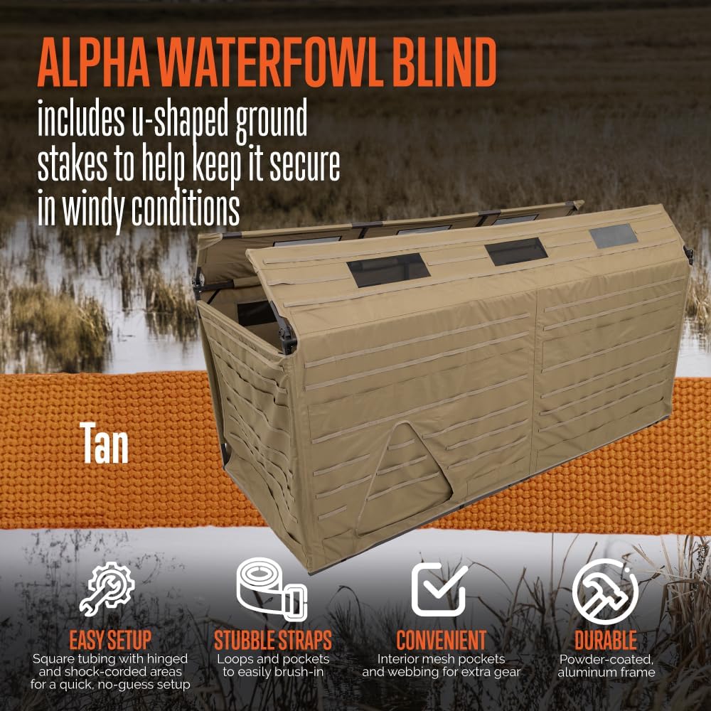 ALPS OutdoorZ Alpha Waterfowl Blind - Durable Hunting Blind, with Push Open Shooting Doors, Full-Length Side Access, Removable Gun Rests, Mesh Pockets, and Dog Doors