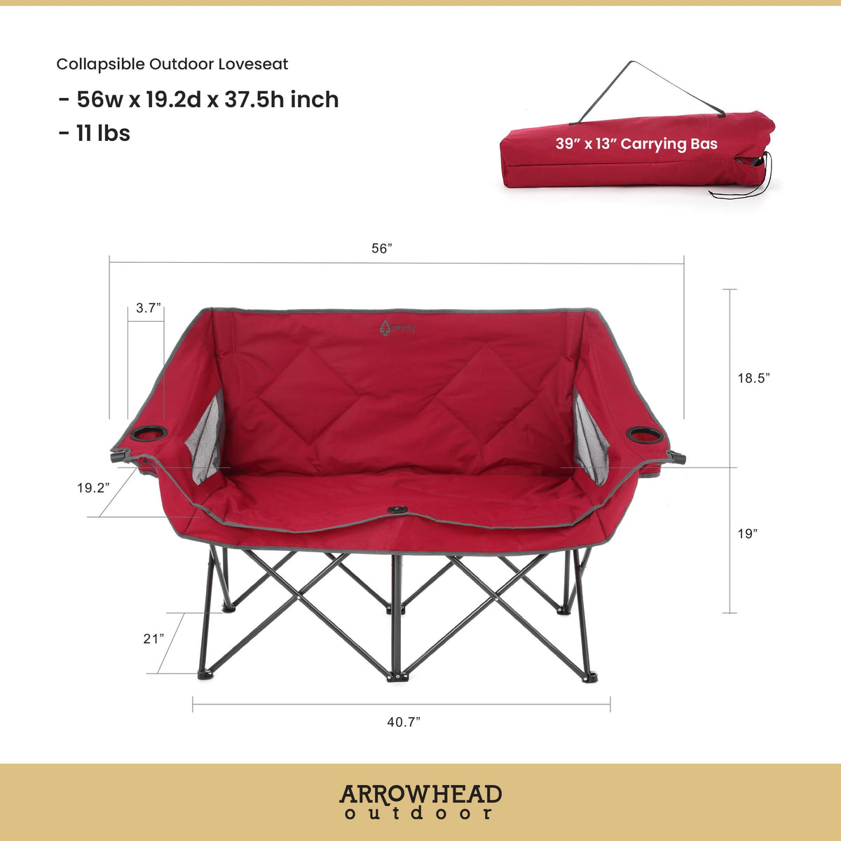 ARROWHEAD OUTDOOR Portable Folding Double Duo Camping Chair Loveseat