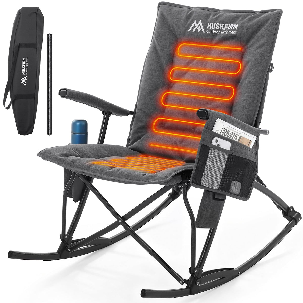 Oversized Folding Rocking Camping Chair, Heavy Duty Rocker Chair, Black