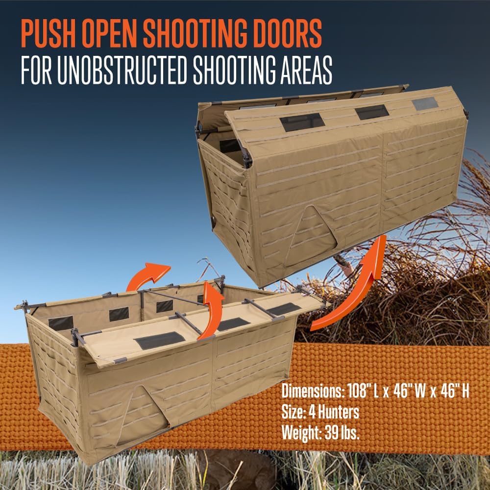 ALPS OutdoorZ Alpha Waterfowl Blind - Durable Hunting Blind, with Push Open Shooting Doors, Full-Length Side Access, Removable Gun Rests, Mesh Pockets, and Dog Doors
