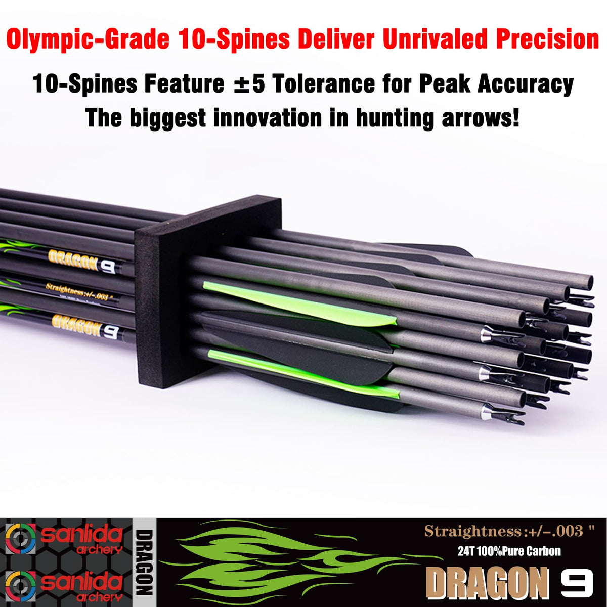 Sanlida Dragon 10/9/8 Hunting Carbon Arrows for Compound Bows, 12/24 PCS