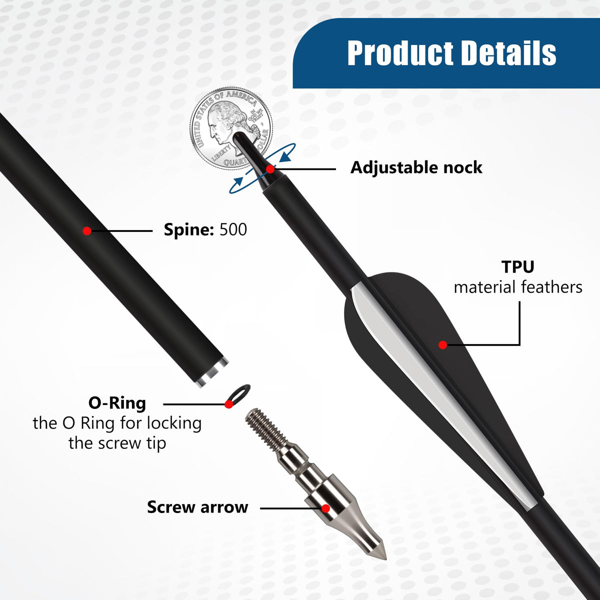 14 Pack 30" Archery Carbon Arrows,Practice Hunting Arrow with Removable Tips Shaft Spine 500 Suitable for Recurve Bows