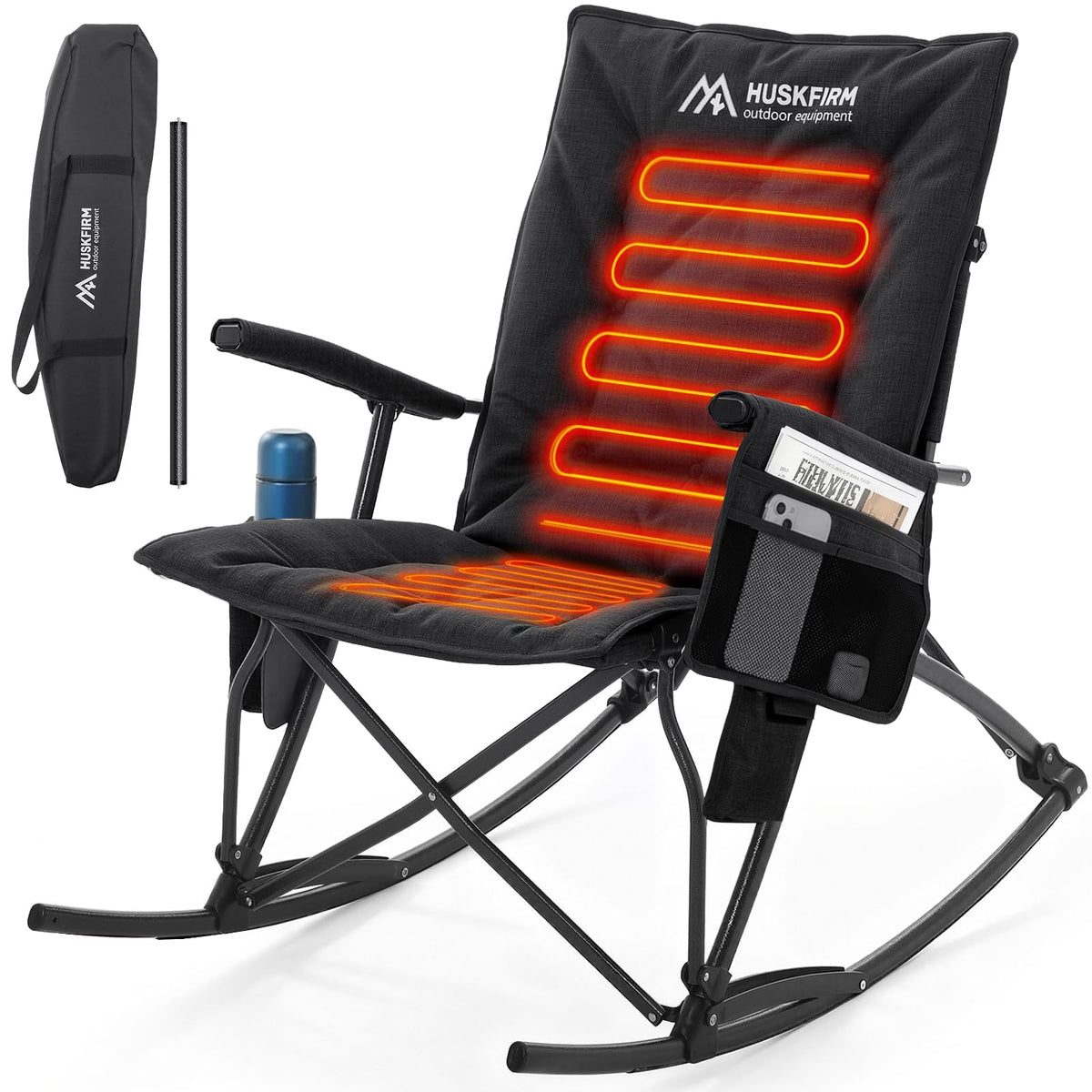 Oversized Folding Rocking Camping Chair, Heavy Duty Rocker Chair, Black