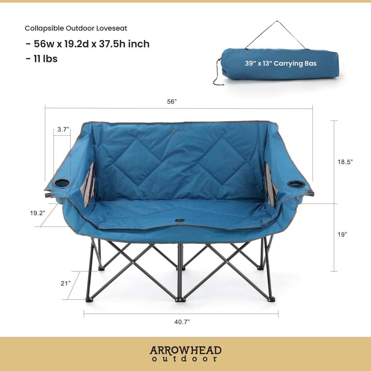 ARROWHEAD OUTDOOR Portable Folding Double Duo Camping Chair Loveseat