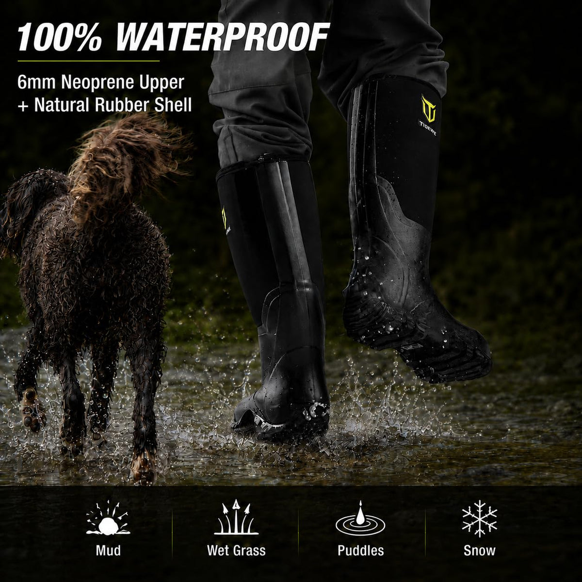 TIDEWE Rubber Boots for Men, Waterproof Rain Boots with Steel Shank