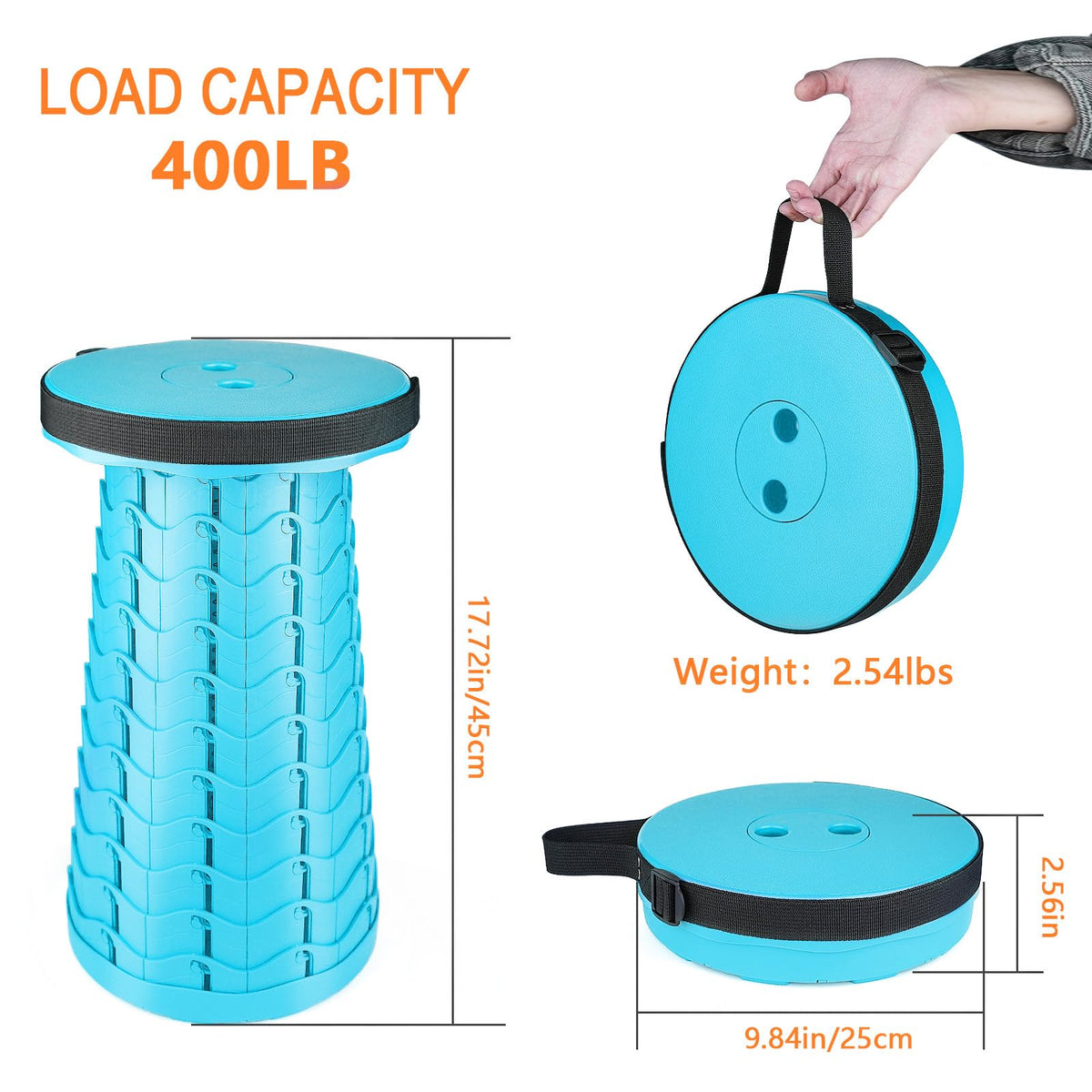 Boreeman Upgraded Folding Stool Lightweight Yet More Sturdy with Load Capacity 400lbs Portable Collapsible Stool for Camping Fishing Hiking BBQ (Blue)
