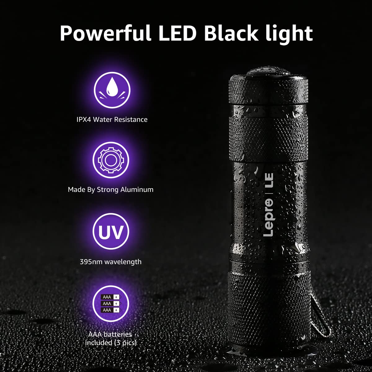 Lepro 395nm UV LED Flashlight, 9 LED Blacklight Detector