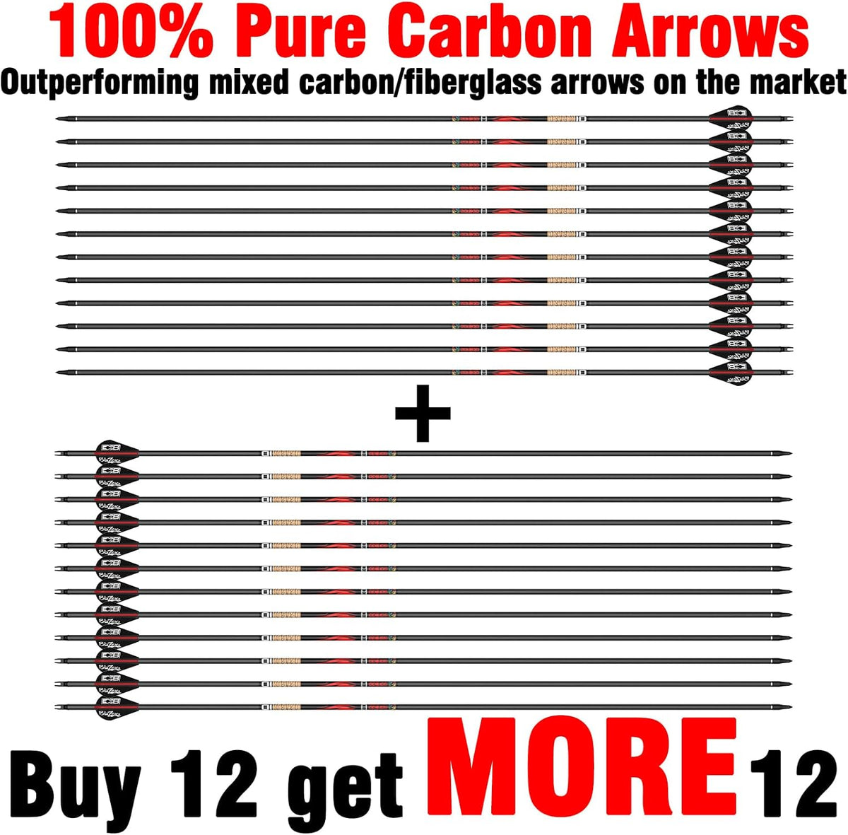 Sanlida Dragon 10/9/8 Hunting Carbon Arrows for Compound Bows, 12/24 PCS