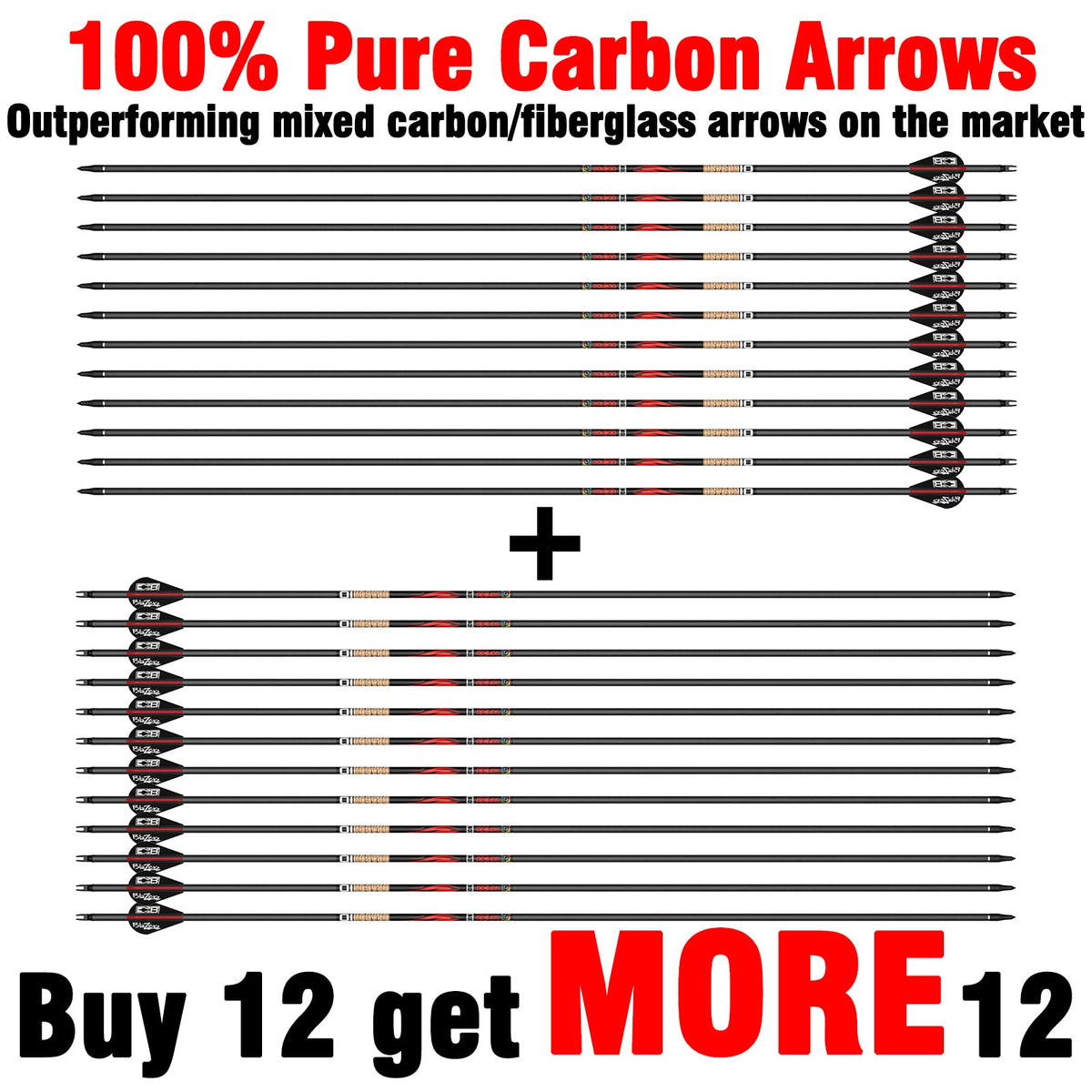 Sanlida Dragon 10/9/8 Hunting Carbon Arrows for Compound Bows, 12/24 PCS