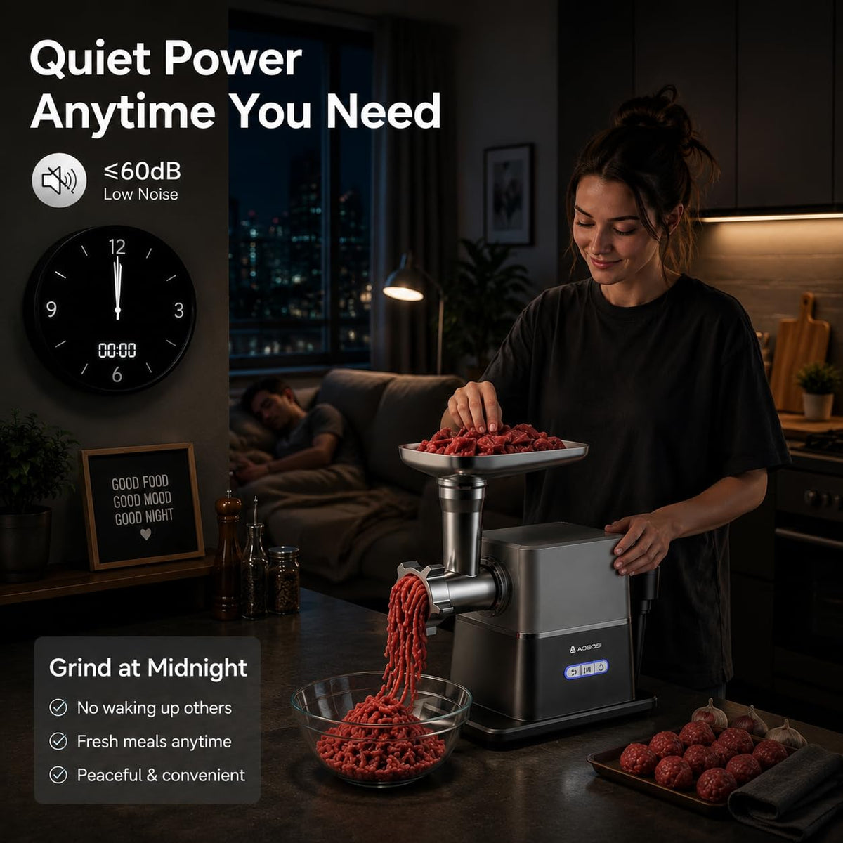 AAOBOSI Multifunctional Digital Meat Grinder Electric 3000W Max