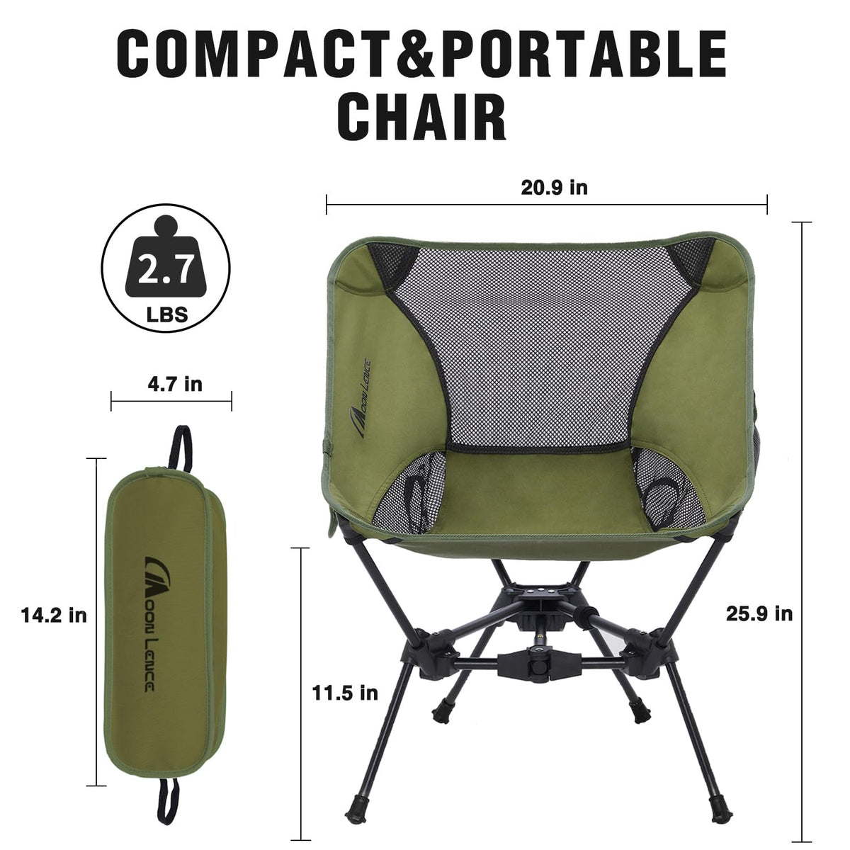MOON LENCE Camping Chair Portable Backpacking Chair - The 4th Generation Ultralight Folding Chair - Compact, Lightweight Foldable Chairs for Hiking Mountaineering Beach (Green)