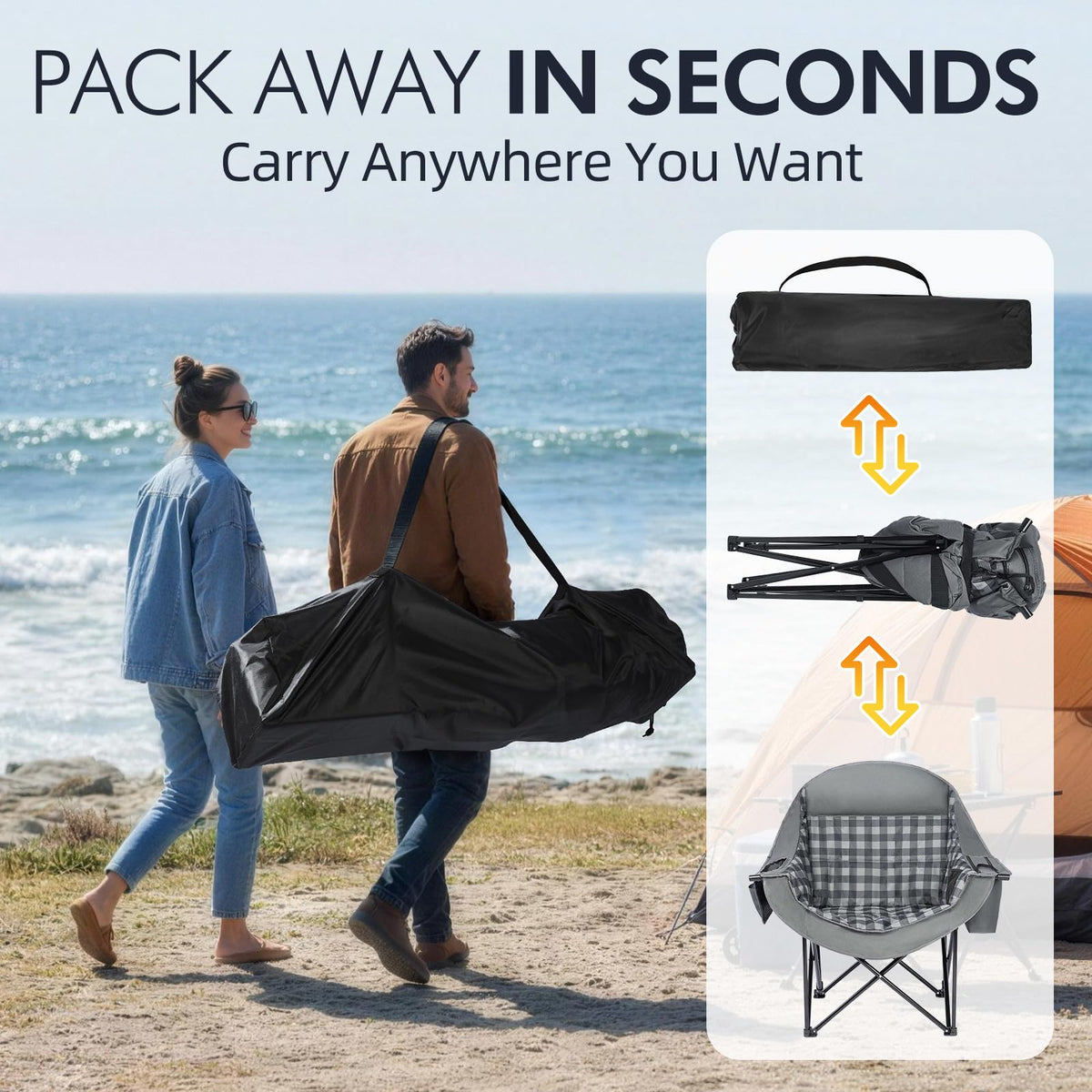 Heated Oversized Camping Chair - Heavy Duty Padded Comfy Warm Outdoor Chair