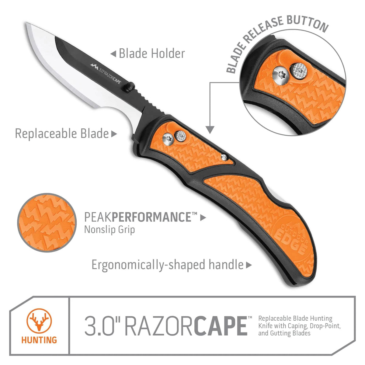 OUTDOOR EDGE 3.0" RazorLite EDC Knife, Blaze Orange