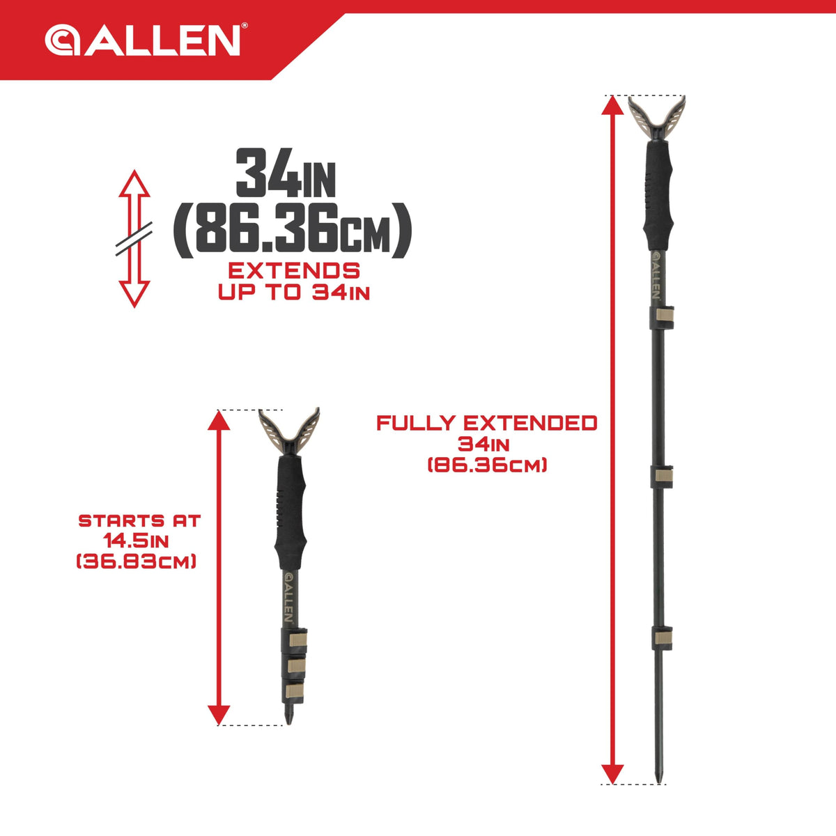 Allen Company Monopod Shooting Stick and Gun Rest - Adjustable Height - Removable Cradle - Padded Grip - Aluminum - Rifle Shooting Rest, Camera Stand - Gun Accessories, Hunting Gear