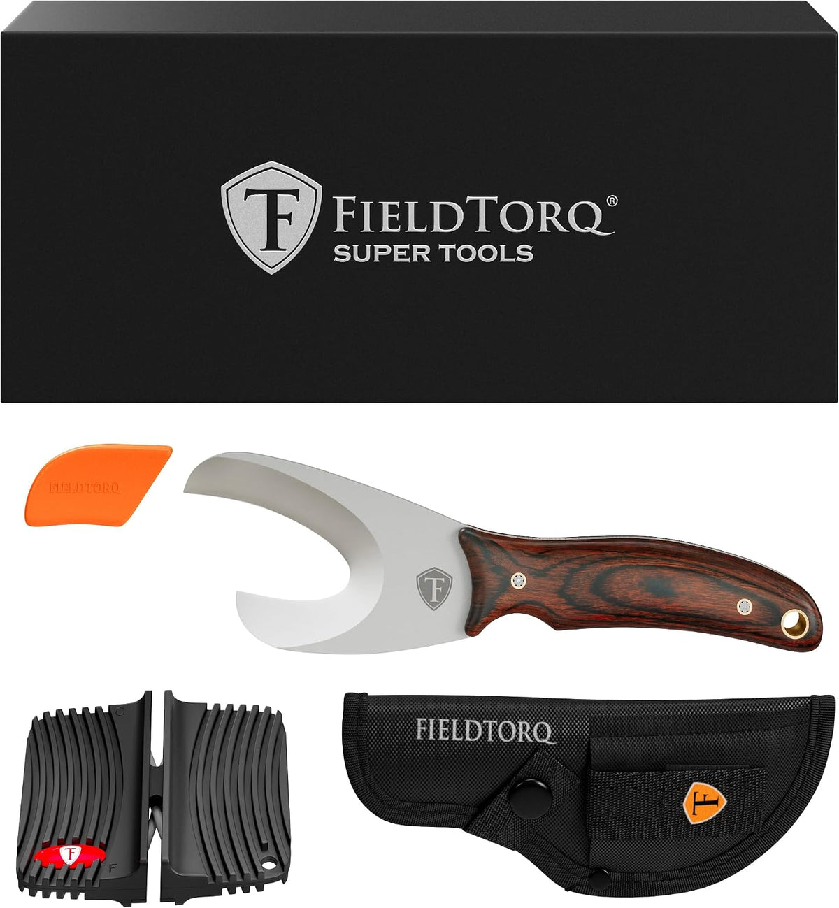 Field Dressing Kit | 3-in-1 Super Tool with Sheath & Sharpener | Gut Hook | Deer Hunting Knife Set | Pakkawood | Men's Hunting Gift Accessory