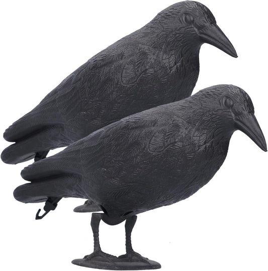 Realistic Crow Decoys, Life Sized Simulation Crow Statue Hunting Bait Decoys Black Crow Figuring,Flying Bird Props for Halloween Party Outdoor Garden Crow Decor (2PCS)