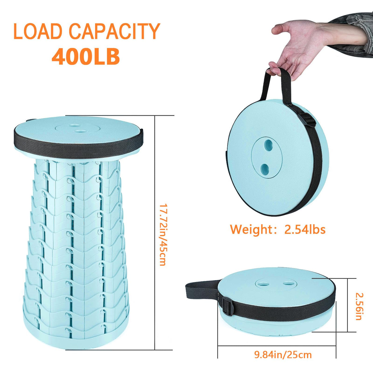 Boreeman Upgraded Folding Stool Lightweight Yet More Sturdy with Load Capacity 400lbs Portable Collapsible Stool for Camping Fishing Hiking BBQ (Blue)