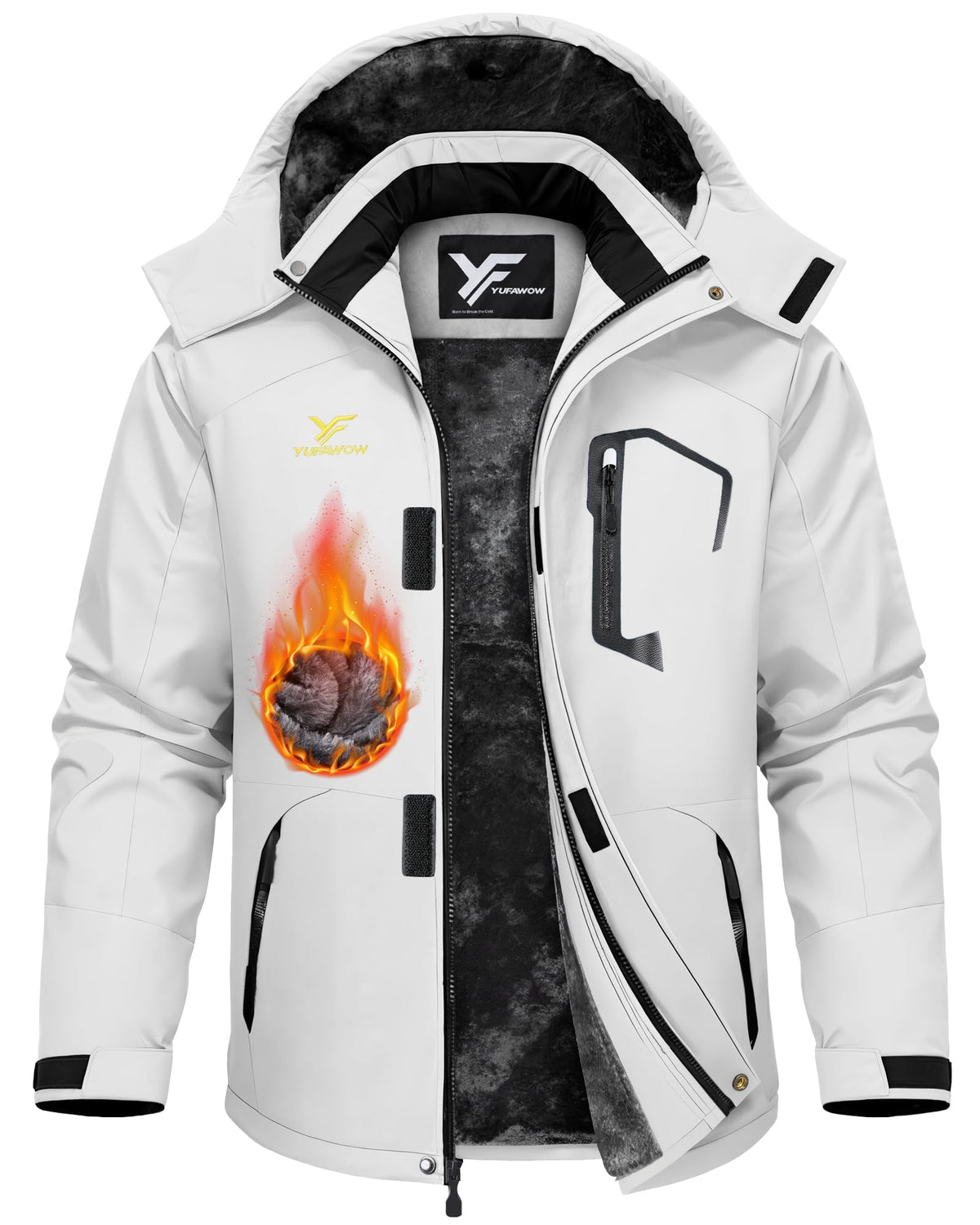 Yufawow Men Winter Jacket Skiing Jacket Insulated Fleece Lined Waterproof Windbreaker for Snowboard Hiking Camping ATV Outdoor Work