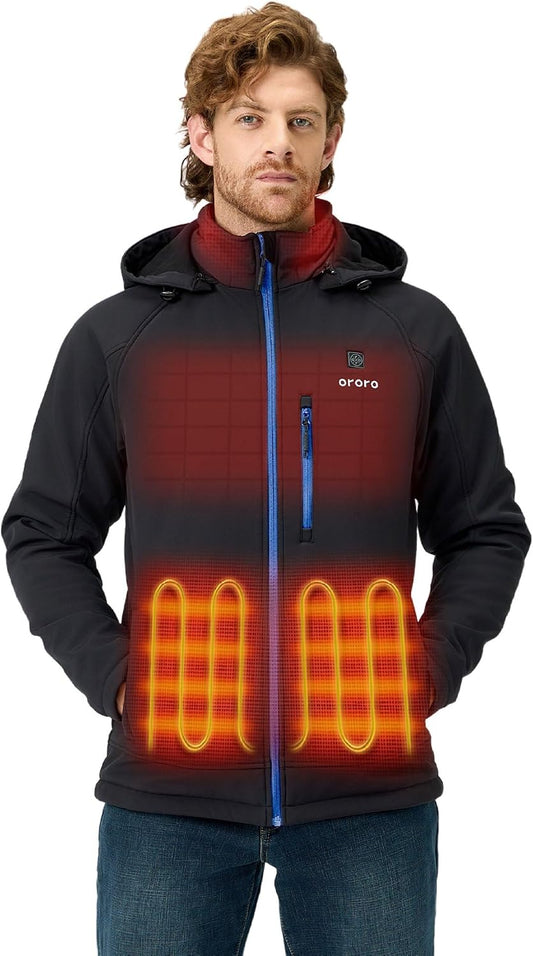 ORORO Men's Classic Heated Jacket, Water Wind Resistant Softshell Jacket