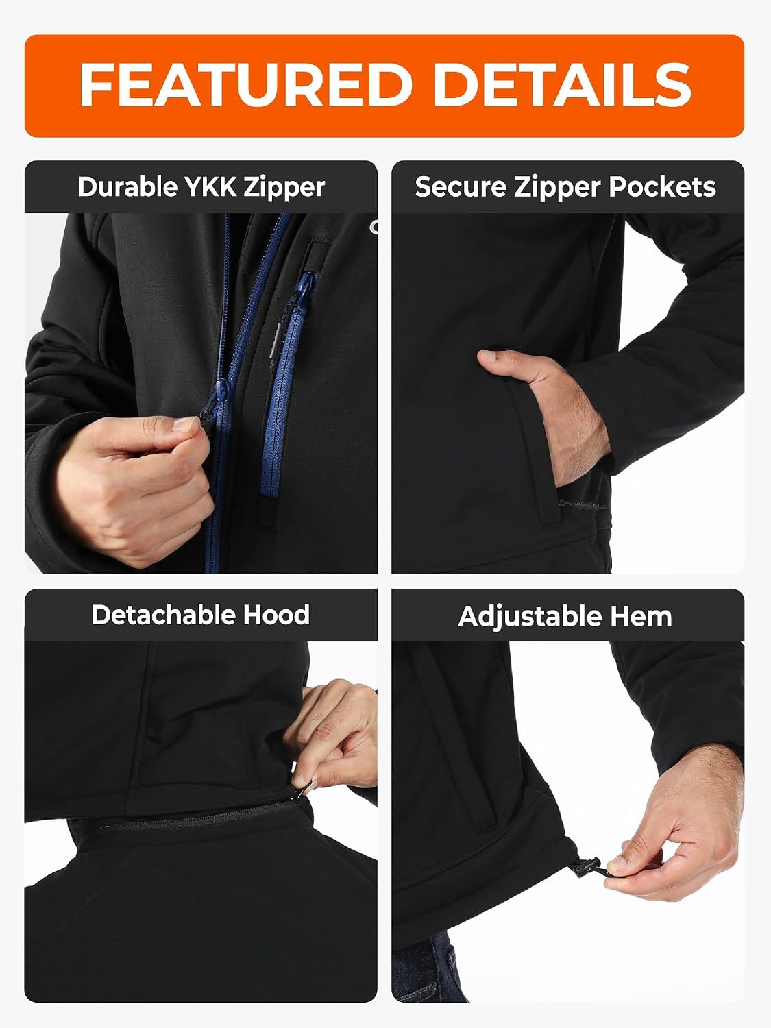 ORORO Men's Classic Heated Jacket, Water Wind Resistant Softshell Jacket