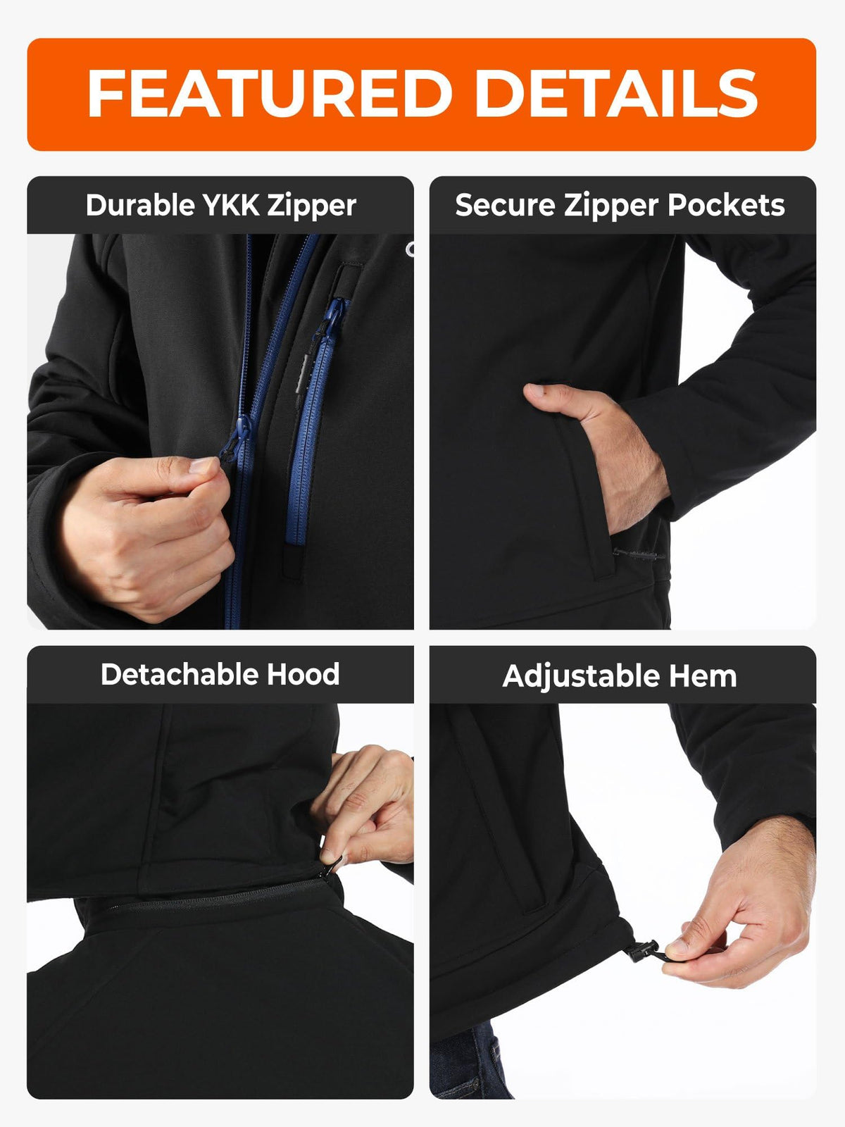 ORORO Men's Classic Heated Jacket, Water Wind Resistant Softshell Jacket