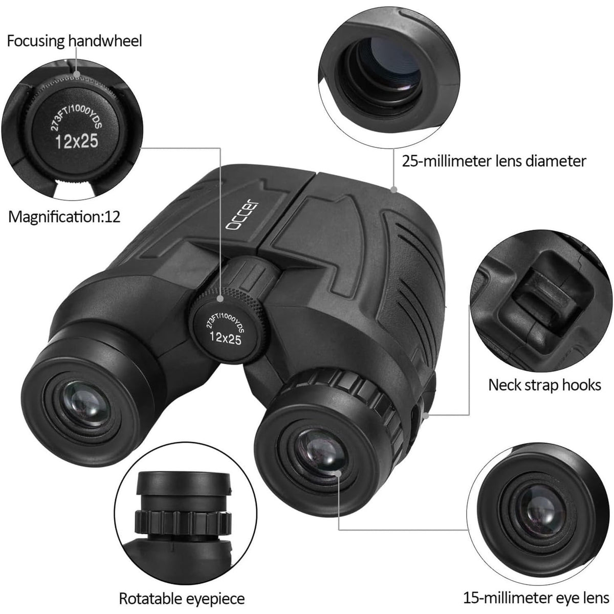 Occer 12x25 Compact Binoculars for Adults and Kids