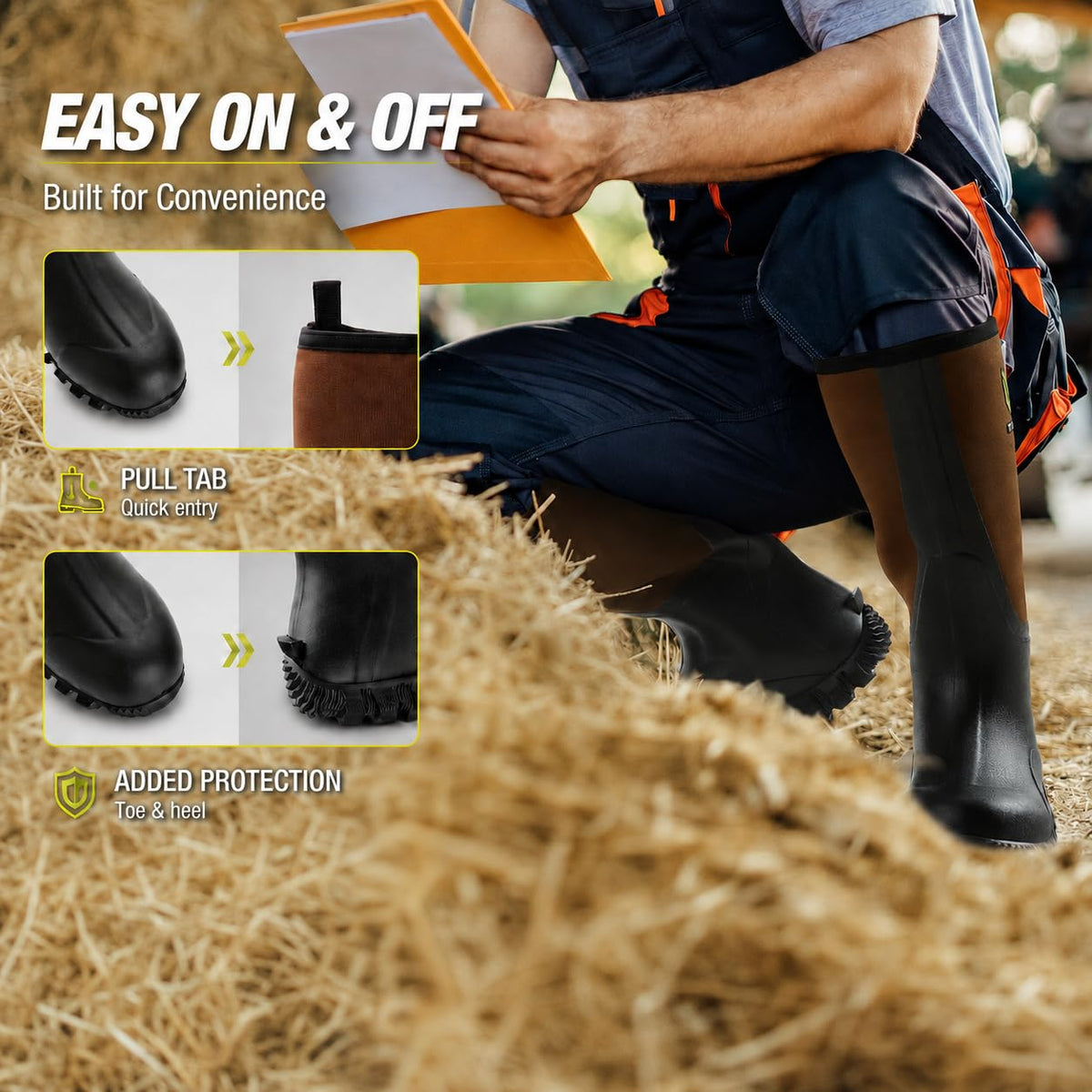 TIDEWE Rubber Boots for Men, Waterproof Rain Boots with Steel Shank