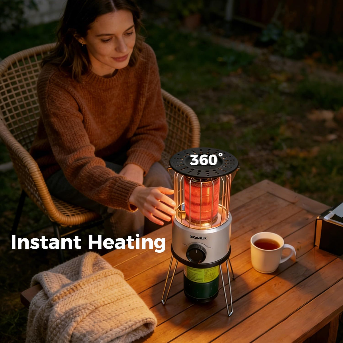 CAMPLUX Portable Propane Heater Outdoor and Indoor, 12000 BTU LP Gas Buddy Heater for Camping with ODS & Tip-over Protection, 1lb Propane Radiant Heating with LED light, Red