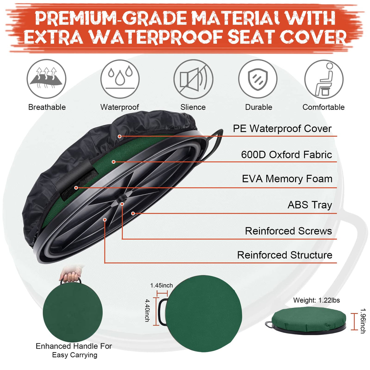 WarBull 5 Gallon Bucket Seat, 360-Degree Swivel Seat Foam Cushion Bucket Seat Lid with Waterproof Cover for Dove Duck Hunting, Fishing, Baseball, Gardening and Camping
