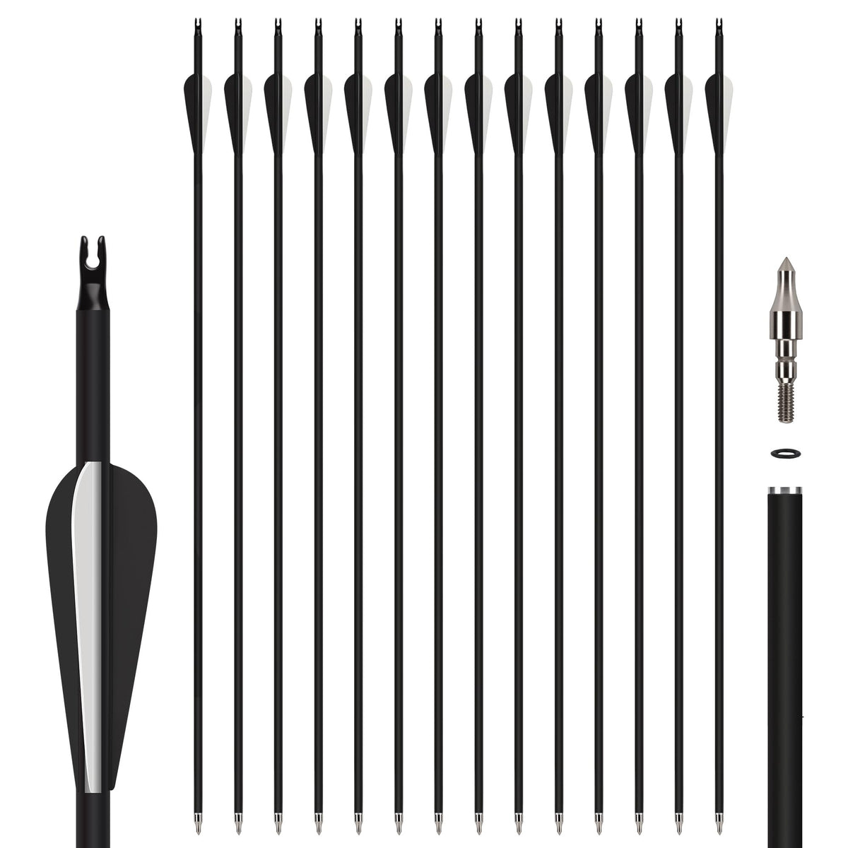 14 Pack 30" Archery Carbon Arrows,Practice Hunting Arrow with Removable Tips Shaft Spine 500 Suitable for Recurve Bows