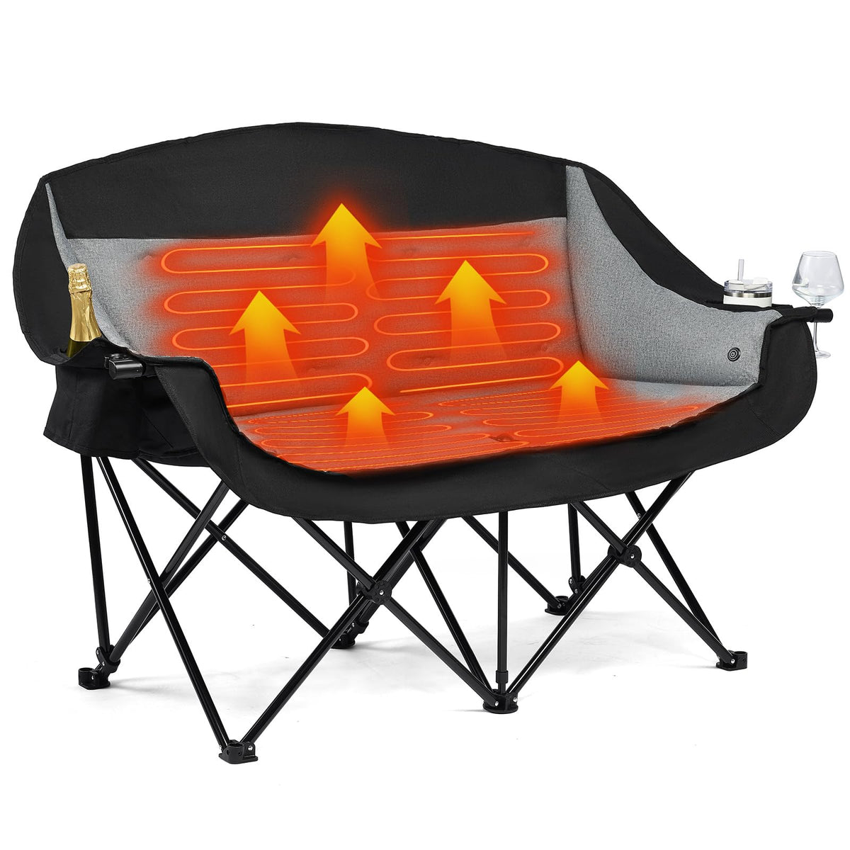 Heated Oversized Camping Chair - Heavy Duty Padded Comfy Warm Outdoor Chair