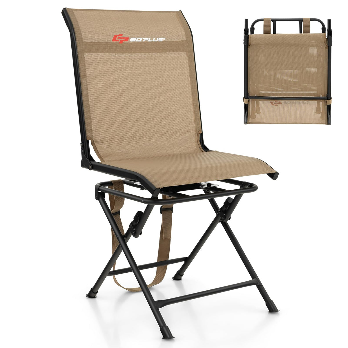 Goplus Hunting Chair, 360° Swivel Folding Hunting Blind Chair with Carrying Strap, 330LBS Capacity, Portable Deer Hunting Stool, Silent Ground Dove Hunting Chair, No Assembly