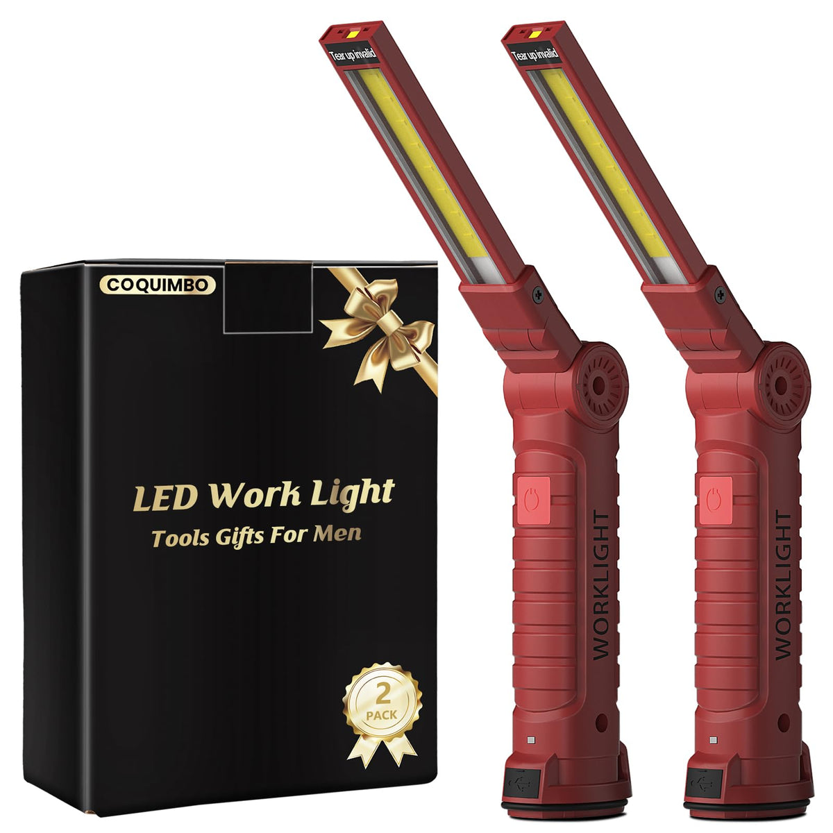 Coquimbo 2 Pack Rechargeable Work Light, Christmas Dad Gifts for Men Him