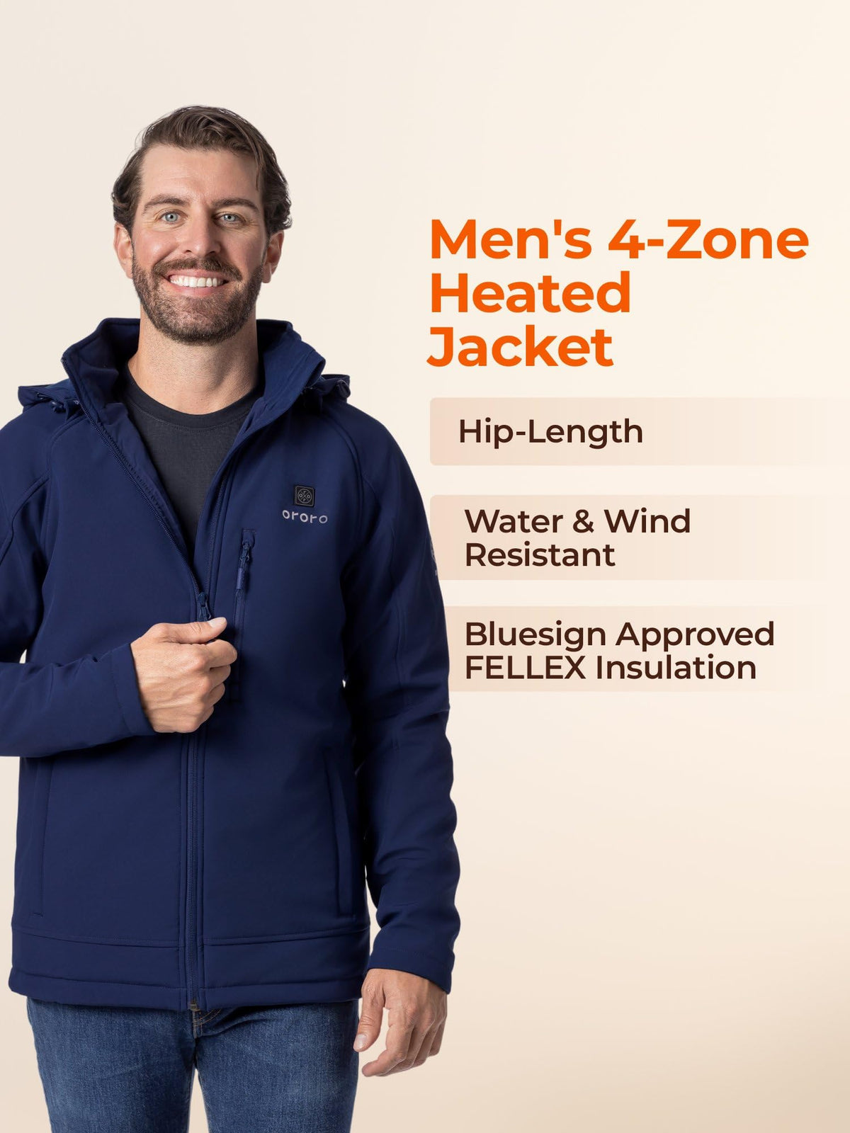 ORORO Men's Classic Heated Jacket, Water Wind Resistant Softshell Jacket