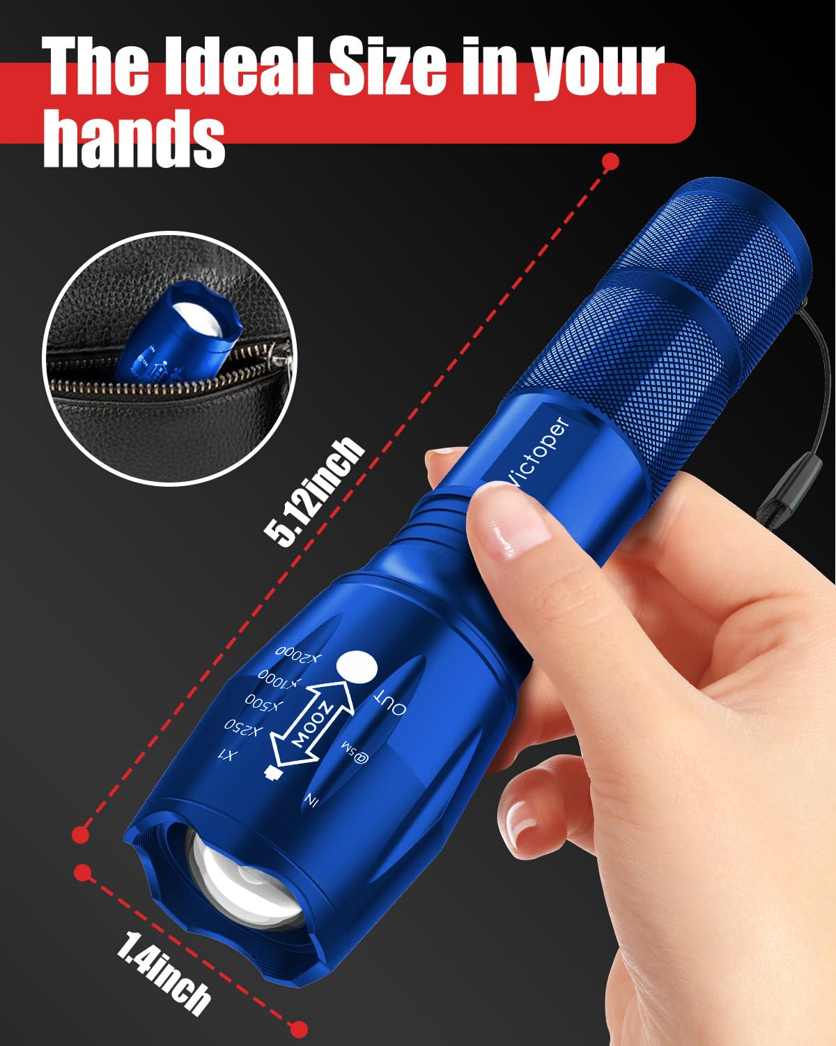 Victoper LED Flashlight 2 Pack, Bright Tactical Torch High Lumens 5 Modes, Waterproof Zoomable Flash Light for Outdoor, Birthday Gifts for Men, Dorm Room Hiking Camping Essentials Gear for Guys