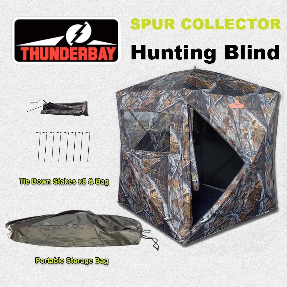 THUNDERBAY SPUR Collector 3 Person Hunting Blind, Portable Ground Blind with Silent Windows, Portable Durable Hunting Tent for Deer & Turkey Hunting