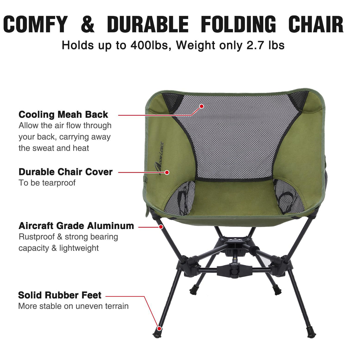 MOON LENCE Camping Chair Portable Backpacking Chair - The 4th Generation Ultralight Folding Chair - Compact, Lightweight Foldable Chairs for Hiking Mountaineering Beach (Green)