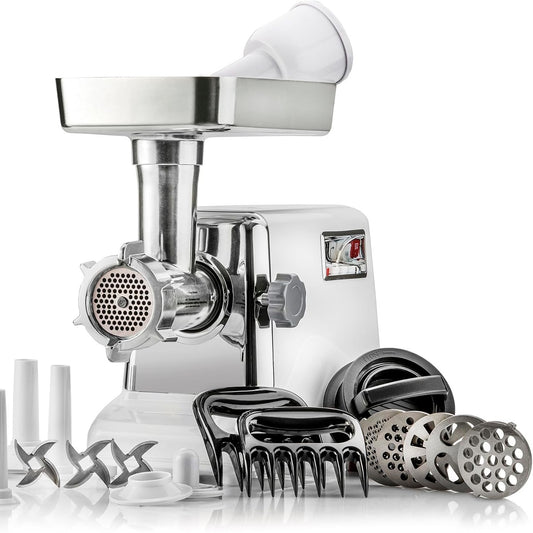 STX International Turboforce 3000 Series 5-in-1 Electric Meat Grinder | 3000W Max | 3-Speed | Size #12 | 5 Grinding Plates | 3 Stainless Steel Blades | Sausage Stuffer | Kubbe Maker & More Included