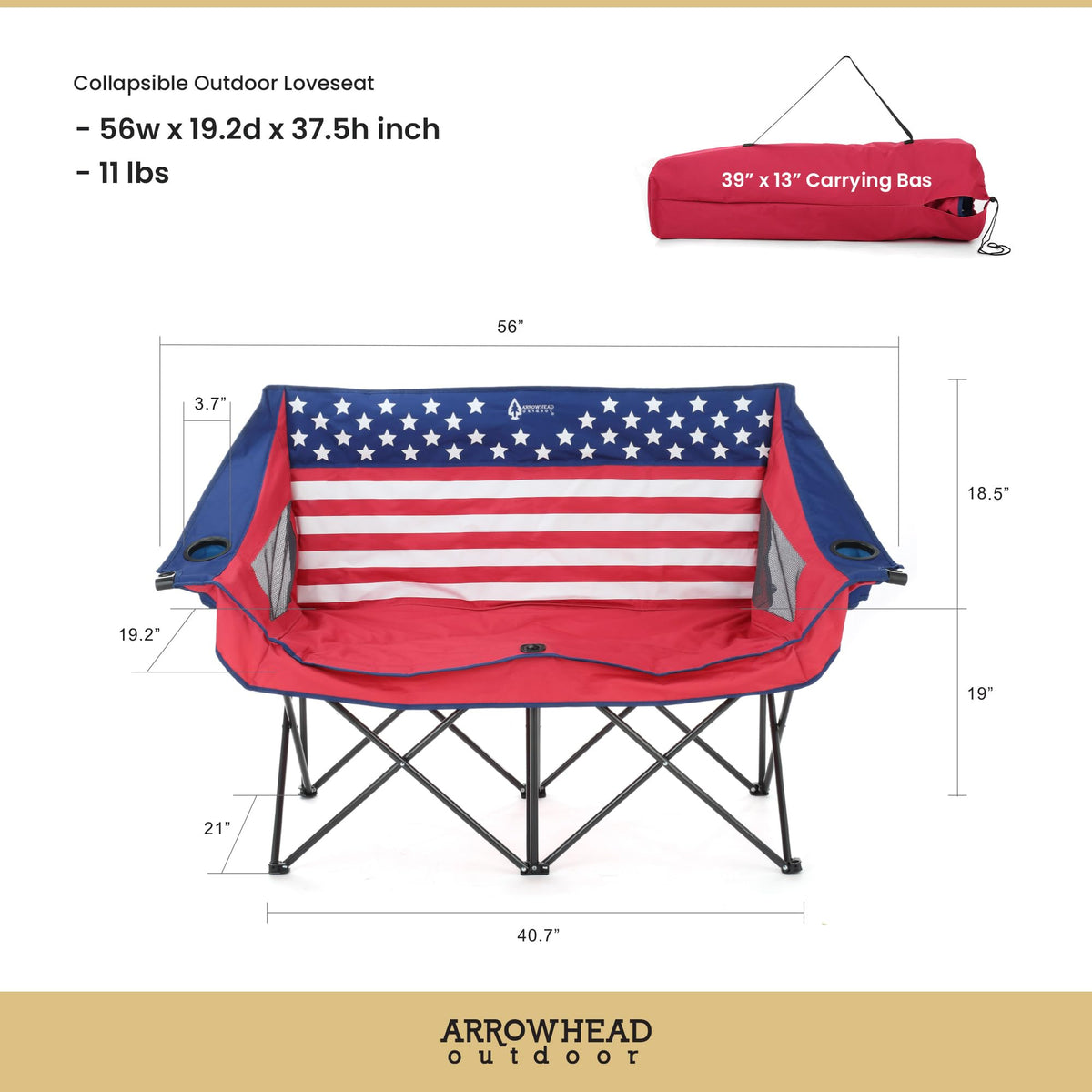 ARROWHEAD OUTDOOR Portable Folding Double Duo Camping Chair Loveseat