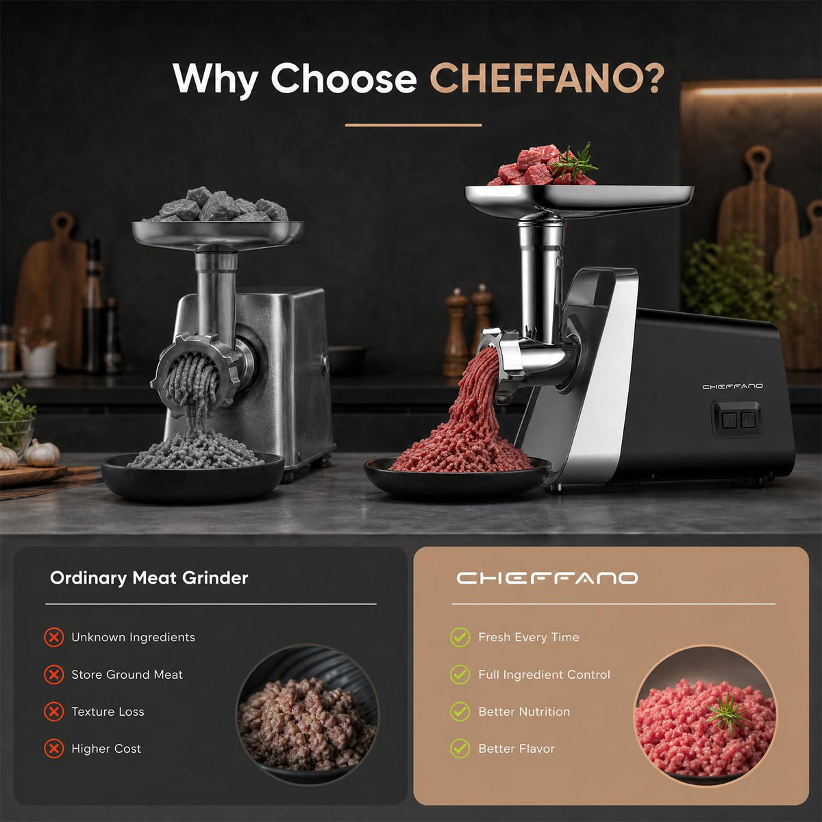 Meat Grinder, 2800W Max Meat Grinder Electric, ETL Approved Heavy Duty Meat Mincer Machine with 2 Blades, 3 Plates, Sausage Stuffer Tubes & Kubbe Kit for Home Kitchen Use
