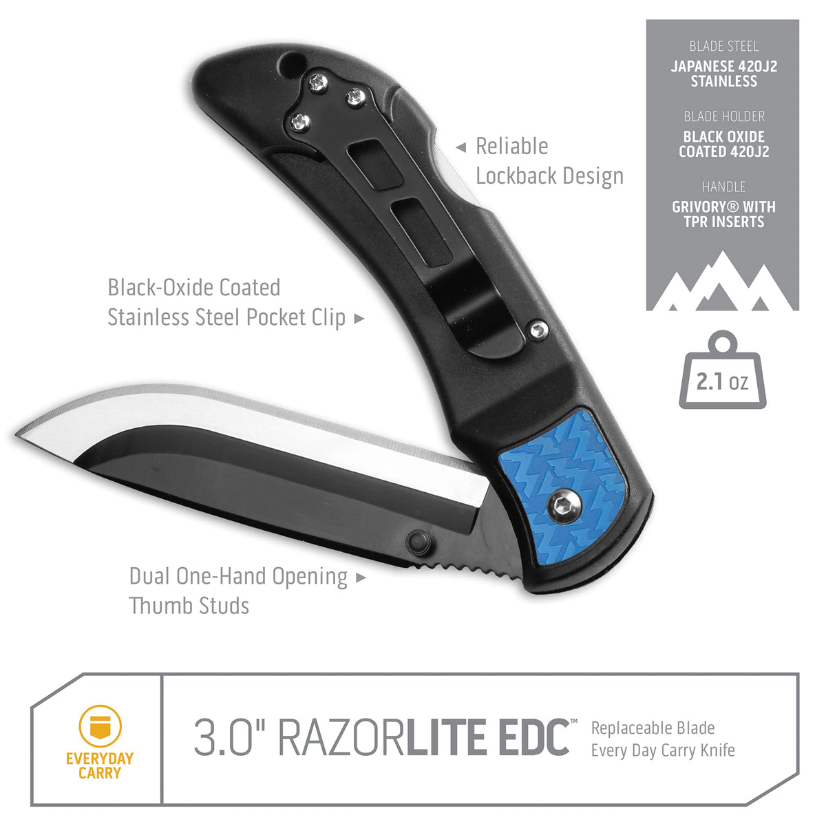 OUTDOOR EDGE 3.0" RazorLite EDC Knife, Blaze Orange