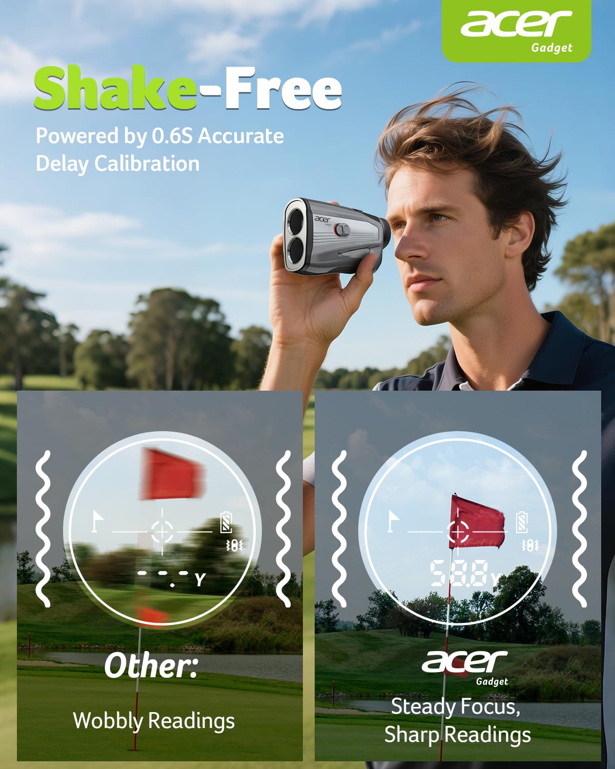 Acer Gadget Golf Rangefinder with Slope On/Off, 800/1200Yards, Golf Gifts