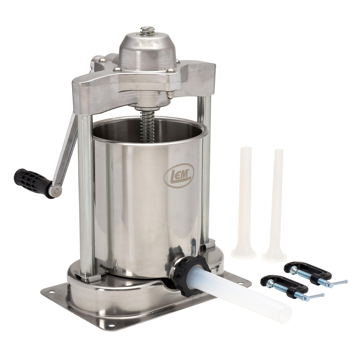 LEM Products MightyBite 5 lb Sausage Stuffer, Professional Design, Stainless Steel, Includes Clamps & Stuffing Tubes, Removable Cylinder, Air-Release Piston, Meat Stuffer Machine for Home Use