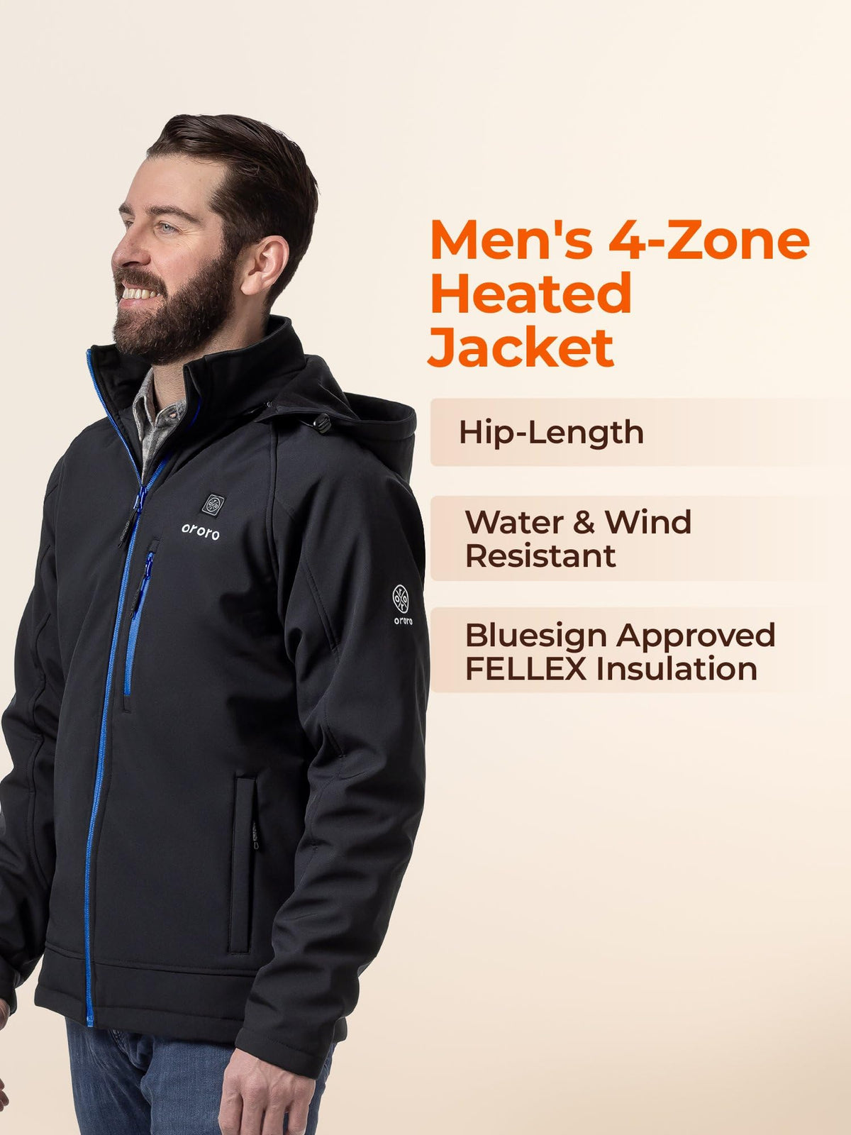 ORORO Men's Classic Heated Jacket, Water Wind Resistant Softshell Jacket