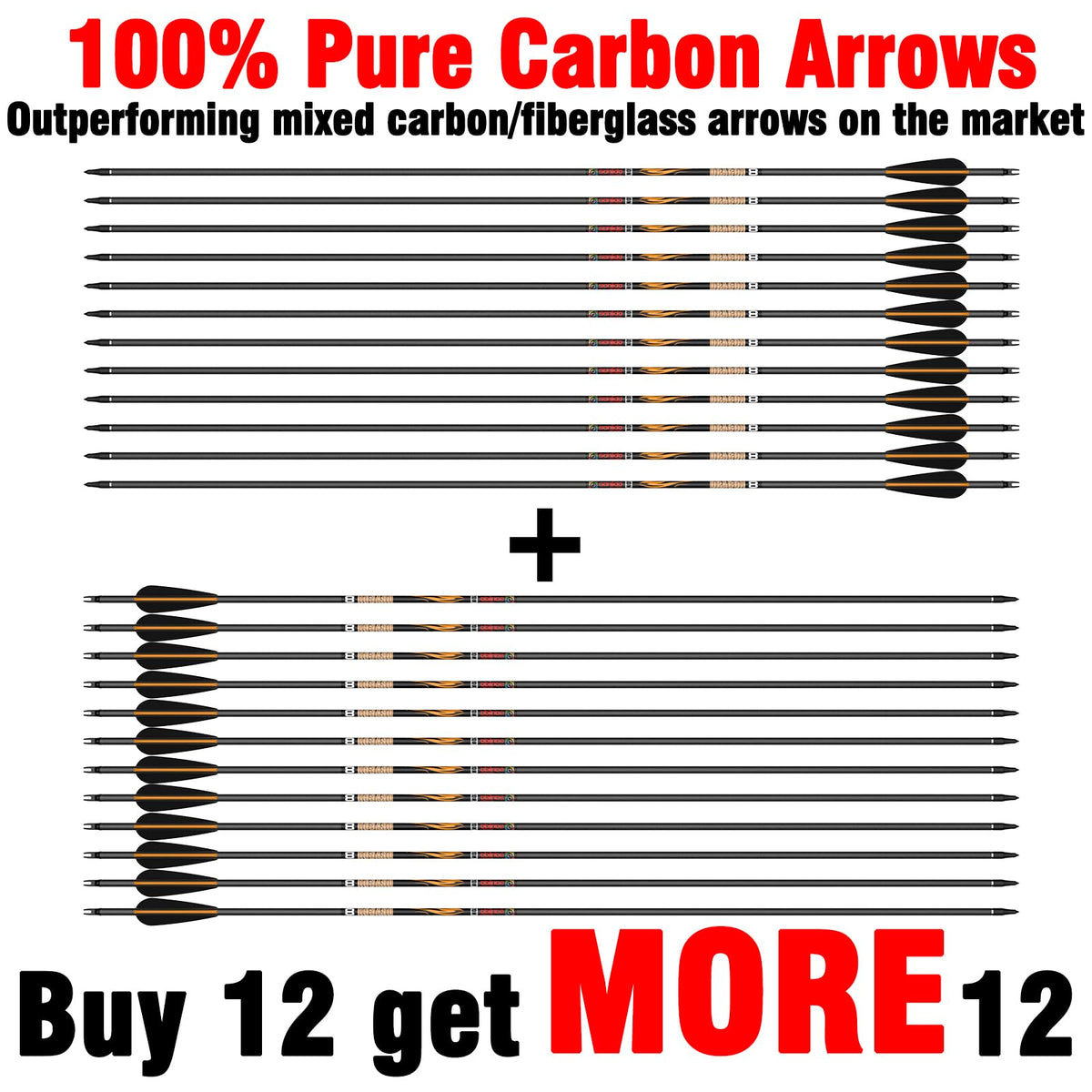 Sanlida Dragon 10/9/8 Hunting Carbon Arrows for Compound Bows, 12/24 PCS