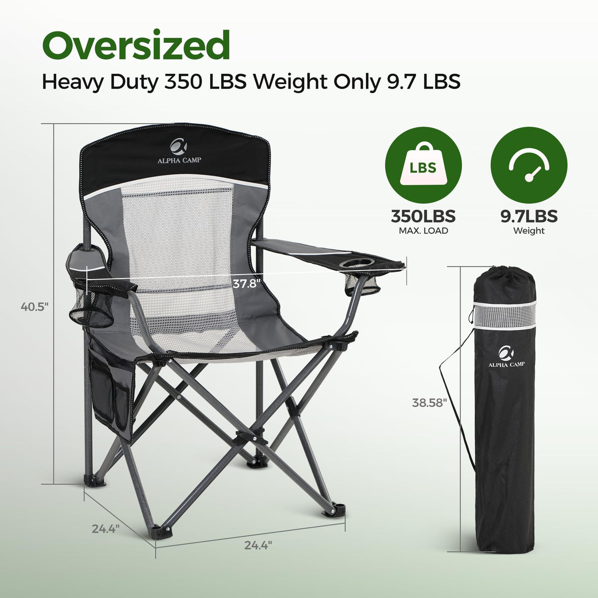 ALPHA CAMP Oversized Fully Padded Camping Chairs with Lumbar Support