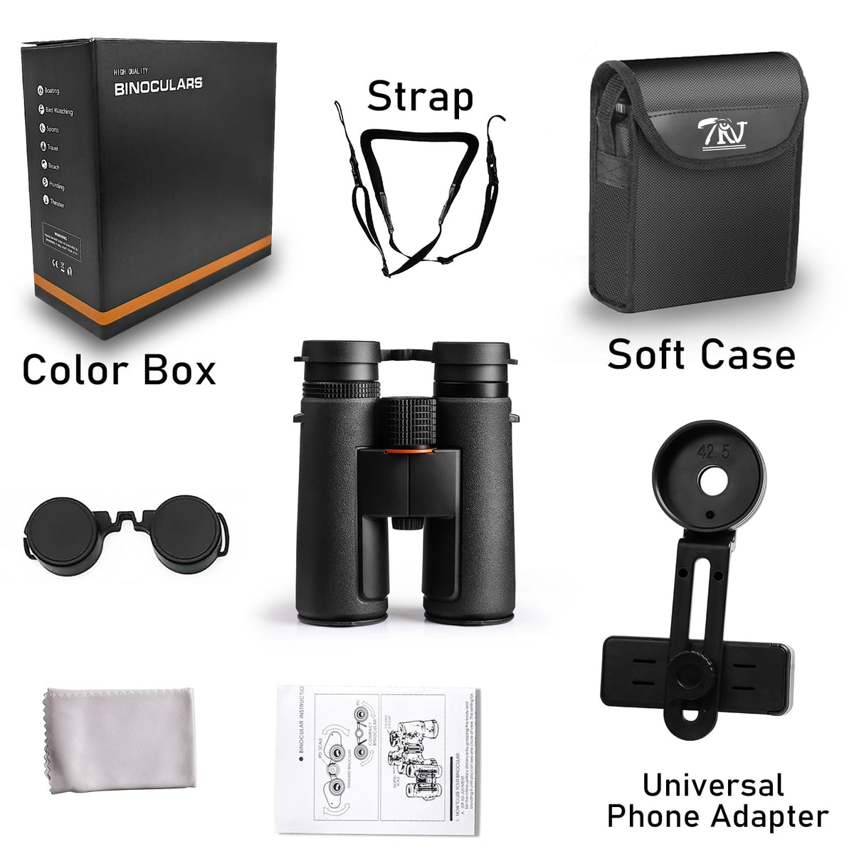 TRV 10X42 Birdwatching Binoculars for Adults High Powered Waterproof