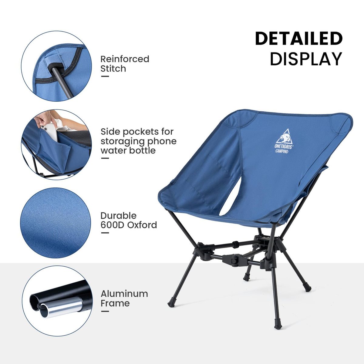 ONETIGRIS Tigerblade Camping Chair, Lightweight Folding Backpacking Hiking Chair, Compact Portable 330 lbs Capacity