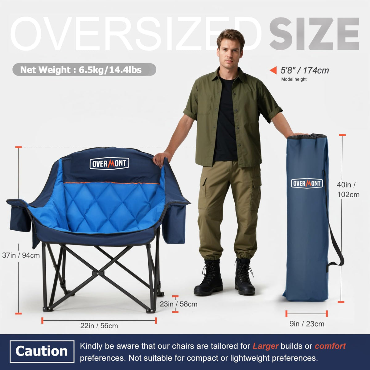 Overmont Oversized XL Camping Chair for Adults 500 lb Support